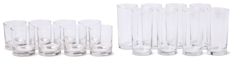 Heavy Base Glassware Tumbler Set, Clear, 11 oz & 15 oz, 16-pc L8413