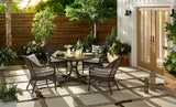 Lorette Outdoor Patio Round Dining Set with Wicker Chairs and Built-in Umbrella Pedestal, Brown, 5-pc