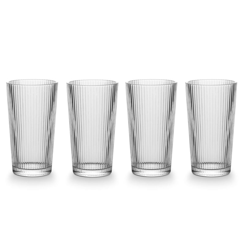 Ribbed High Ball Glass Set, Lead-free, 4-pc M6860