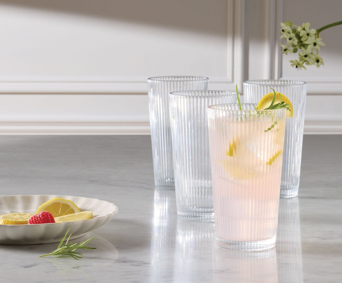 Ribbed High Ball Glass Set, Lead-free, 4-pc