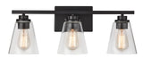 Venlaw 3-Light Vanity Light Fixture with Clear Glass Shade, Matte Black
