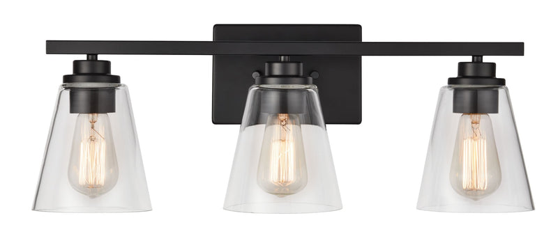 Venlaw 3-Light Vanity Light Fixture with Clear Glass Shade, Matte Black O4124