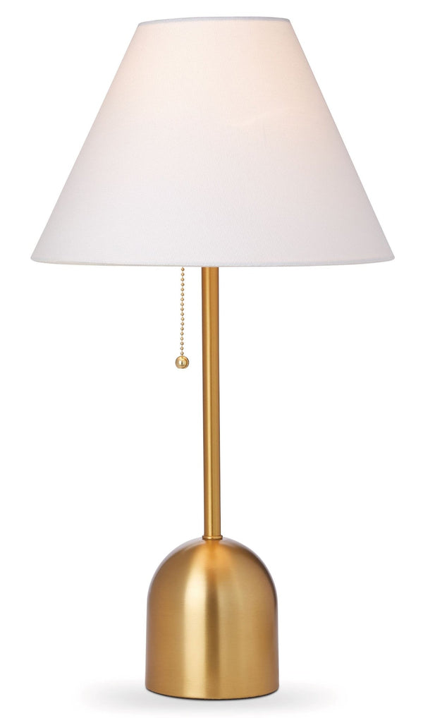 White Linen Cone Shade Table Lamp, 22-in, Antique Brass O3866