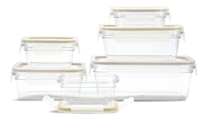 Clear Clip Lid Food Storage Container Set with Copolyester Base, Nestable, 6 Count R316