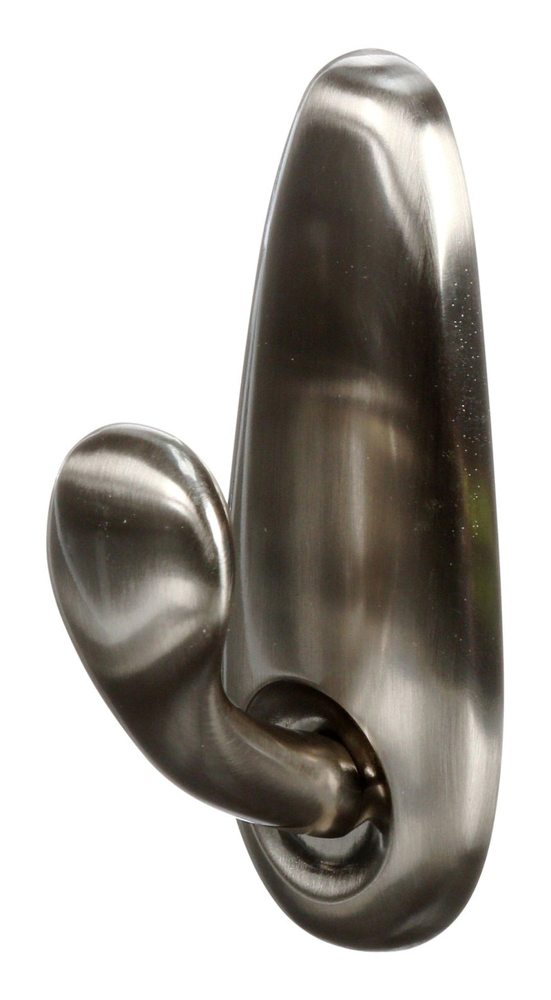 Large Decorative Metallic Hook with Adhesive Strips, Brushed Nickel, 5-lbs, 1 Strip per Pack G0230