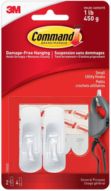 Small Utility Hooks Value Pack with Adhesive Strips, White, 1-lb, 2 Strips per Pack