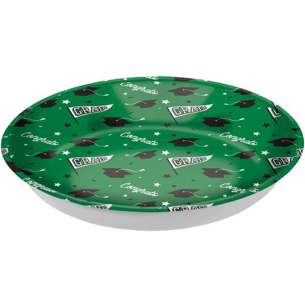 "Congrats Grad" Round Plastic Reusable Serving Bowl, Green, 14-in, for Graduation Q5419