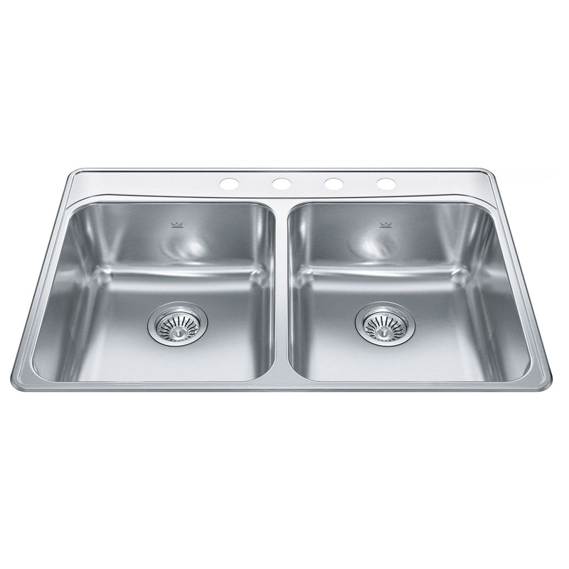 Drop-In Double 4-Hole Stainless Steel Sink, 33x22-in T831