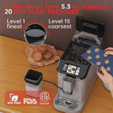 Full Automatic Espresso Machine with Built-In Grinder Milk Frother - FTF Touchscreen Coffee Maker for Latte/Cappuccino, 20 Bar Pressur 1.5L Water...
