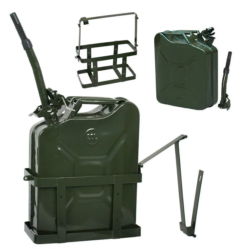 Jerry Can with Holder 20L Liter 5 Gallons - Steel Tank Gasoline Green H4741