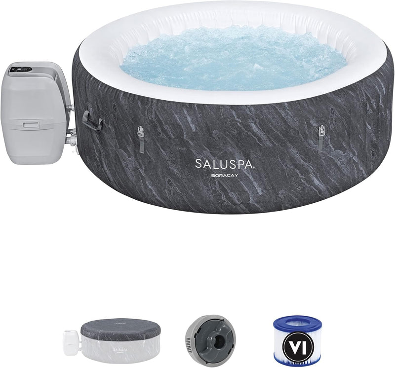 SaluSpa Fiji AirJet Large Round 2 to 4 Person Inflatable Hot Tub Portable Outdoor Spa with 120 AirJets and EnergySense Cover, Grey J3635