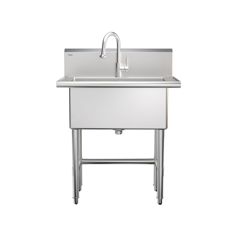 Single Deep Bowl Stainless Steel Utility Sink with Pull-Down Faucet & Strainer, 30-in I1835