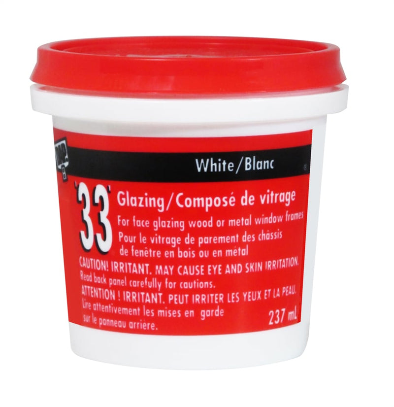33 Glazing Putty Sealant For Wood & Metal Window Frames, Crack-Proof, White, 273-mL P3836
