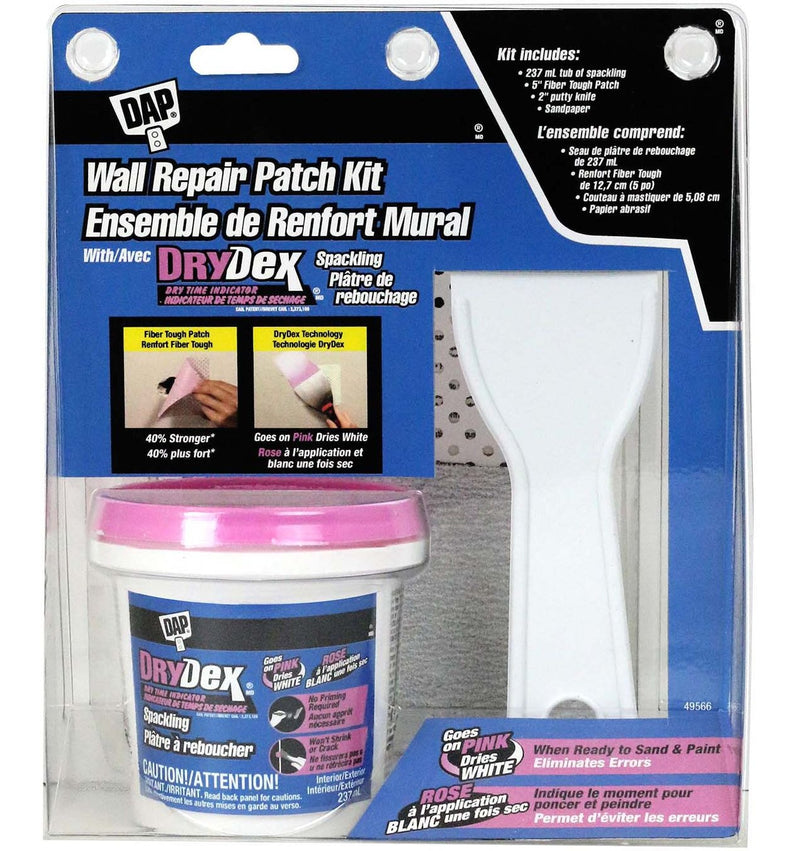 Wall Repair Patch Kit with DryDex Spackling, Putty Knife, Patches & Sandpaper, 4-pc B4957