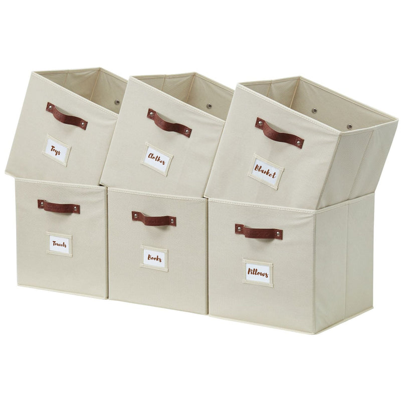 Collapsible Storage Cube with Label, 11-in, 6-pk, Beige Y8022
