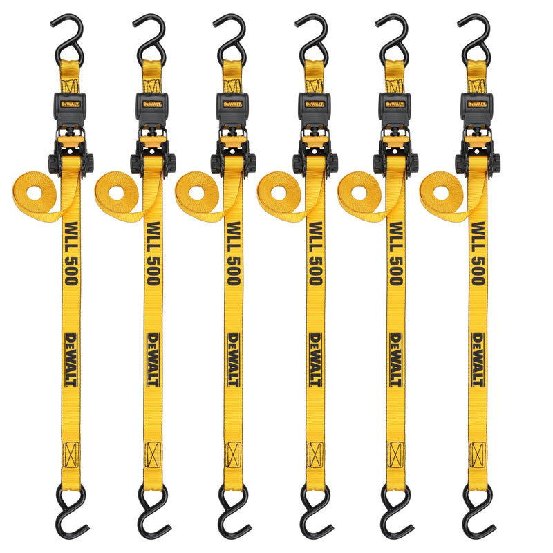 DXBC15006X 1,500-lb Ratchet Tie-Down, with Storage Bag, 1-in x 10-ft, 6-pk, Yellow T6483