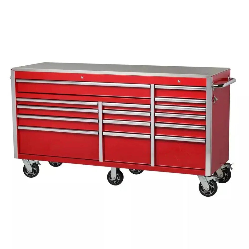 Heavy-Duty 72 in. W x 24 in. D 15-Drawer Tool Chest Mobile Workbench with Stainless Steel Top and Dual Locks in Red K5156