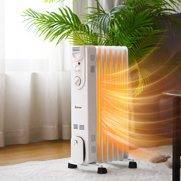 1500W Electric Oil Filled Radiator Space Heater 5-Fin Thermostat Room Radiant J7563