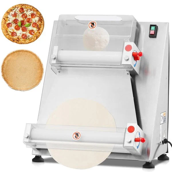 Commercial Pizza Dough Roller Sheeter, Max 16, Automatic 370W Electric Pizza Dough Roller, Stainless Steel, Suitable for Noodle, Pizza Bread and Pasta Maker Equipment W240