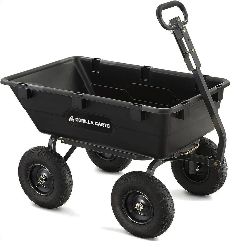 Heavy Duty Poly Utility Dump Wagon Garden Cart w/Pneumatic Tires, 6 Cu Ft - 1200 lb Capacity Outdoor Wheelbarrow for Yard, Landscaping & Gardening, Lawn Tractor or ATV Towable- Carts S2921