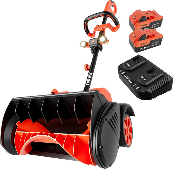 Cordless Snow Shovel with Wheels, 48V | 16-Inch | 4-Ah Brushless Cordless Snow Blower, Battery Snow Blower with Directional Plate & LED Lights (2 * 24V Battery & Dual Quick Charger Included) R2263
