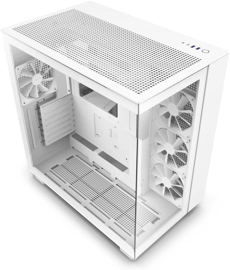 H9 Flow Dual-Chamber ATX Mid-Tower PC Gaming Case – High-Airflow Perforated Top Panel – Tempered Glass Front & Side Panels – 360mm Radiator Support – Cable Management – White O7759