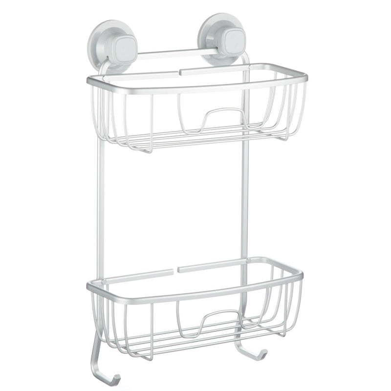 Aluminum Rust-Resistant Suction 2-Shelf Shower Caddy with Hook, 17.5-in x 10.3-in x 5.4-in F4366
