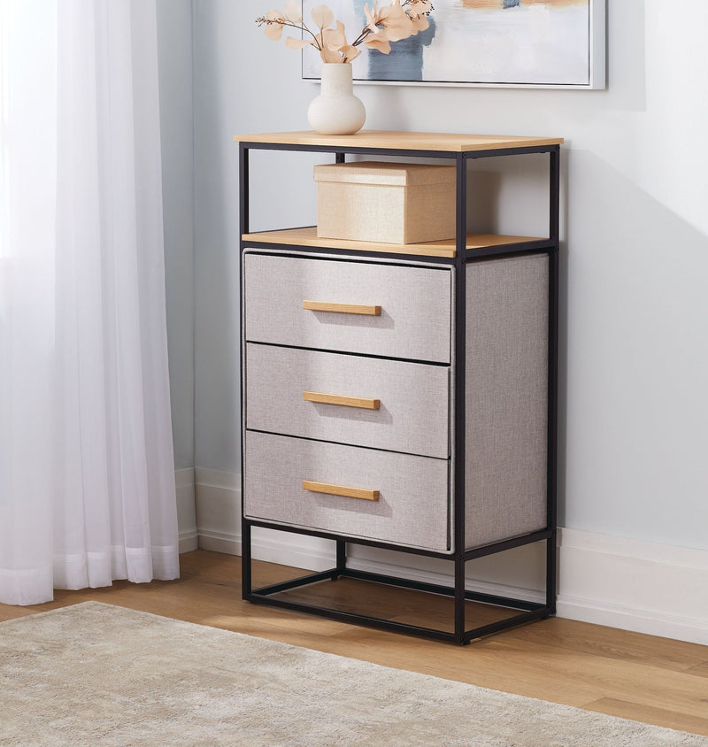 Fabric 3-Drawer 1-Shelf Storage Organizer, Wood G7345