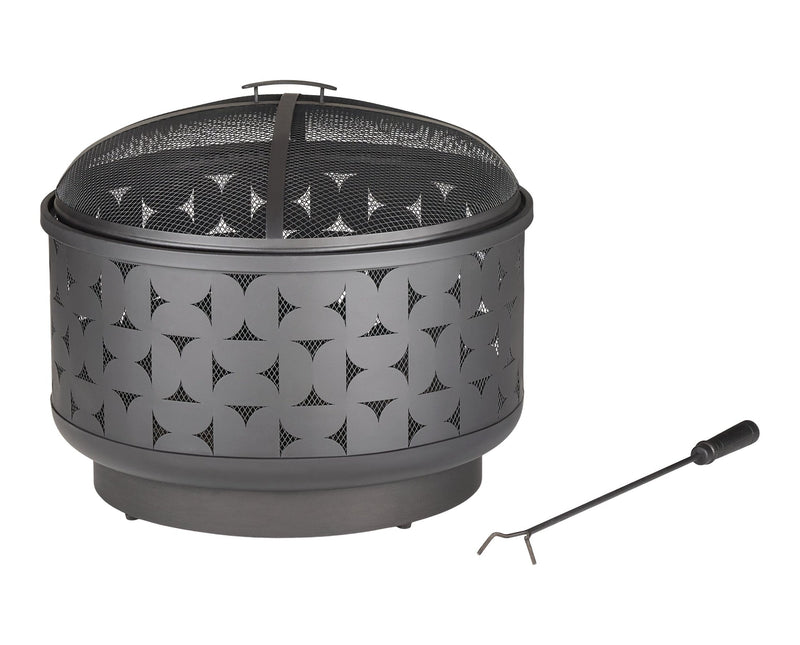 Round Outdoor Wood Burning Fire Pit, Steel, Black, 24-in F7348