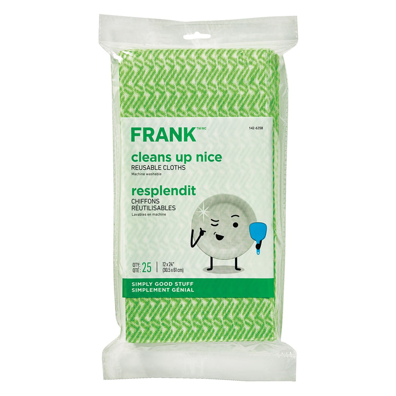 All-Purpose Machine Washable Cleaning Cloths, Green, 25-pk N3172