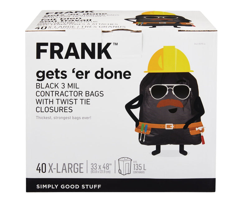 Extra-Large Twist-Tie Contractor Garbage Bags, 40-pk, Black, 135-L F2842