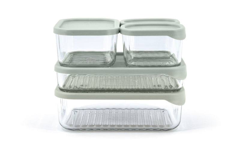 Modular Reusable Glass Fridge Food Storage Container Set with Peel-Off Lid, 5 Count F4927