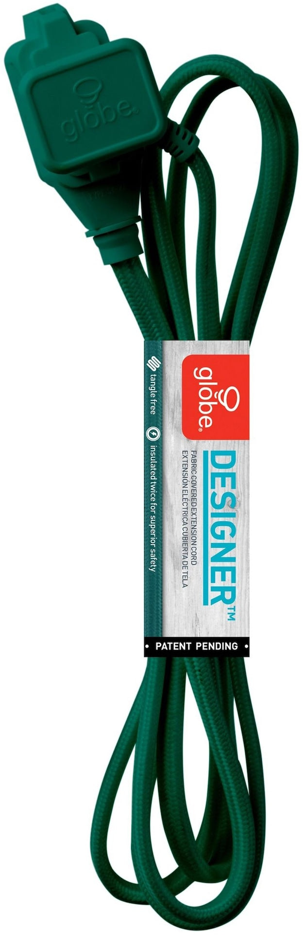 9-ft 16/2 Fabric Extension Cord, Right Angle Plug, 3 Outlets, Green B1120