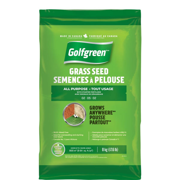 All Purpose Grass Seed with Starter Fertilizer, Weed-Free, 2-5-2, 8kg N4822