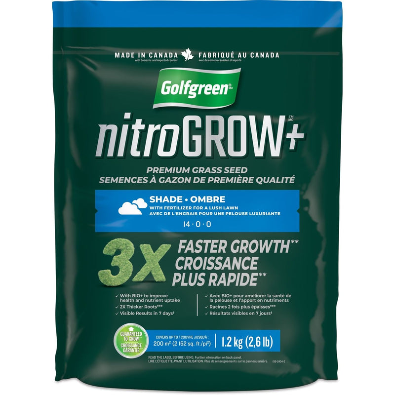 Nitrogrow+ Premium Nitrogen Enriched Shade Grass Seed with Fertilizer, 14-0-0, 1.2kg A0638