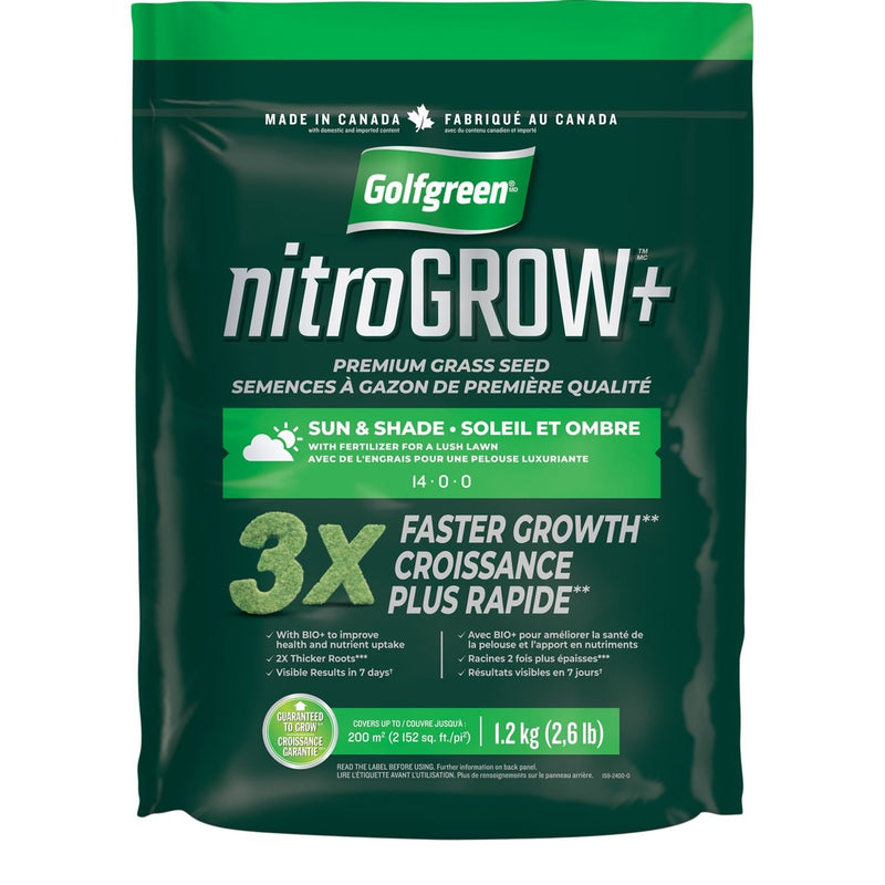 Nitrogrow+ Premium Nitrogen Enriched Sun and Shade Grass Seed with Fertilizer, 14-0-0, 1.2kg T4072