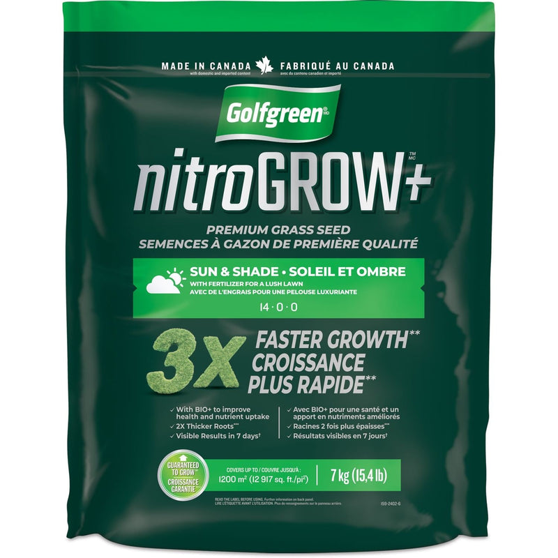 Nitrogrow+ Premium Nitrogen Enriched Sun and Shade Grass Seed with Fertilizer, 14-0-0, 7kg P5291