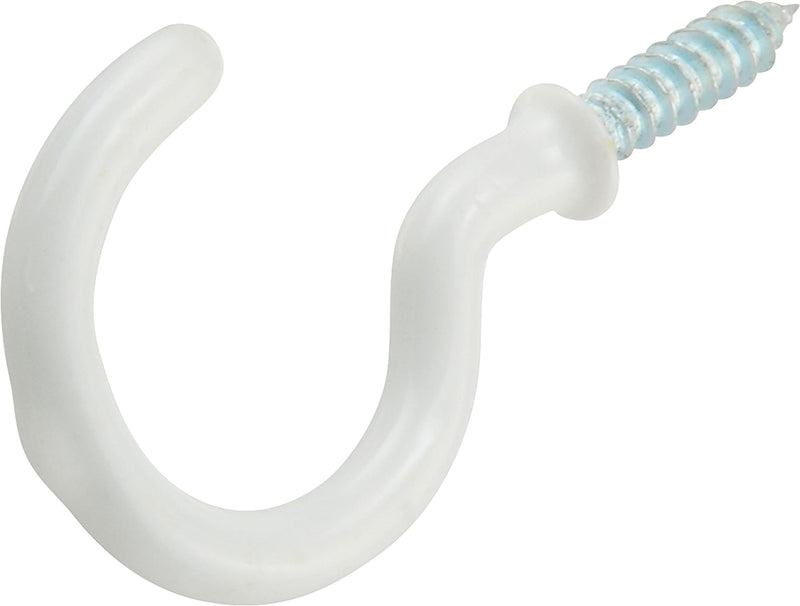 Steel Vinyl Mug Cup Hooks, Screw-In, White, 1-1/4in, 3-pk T4981