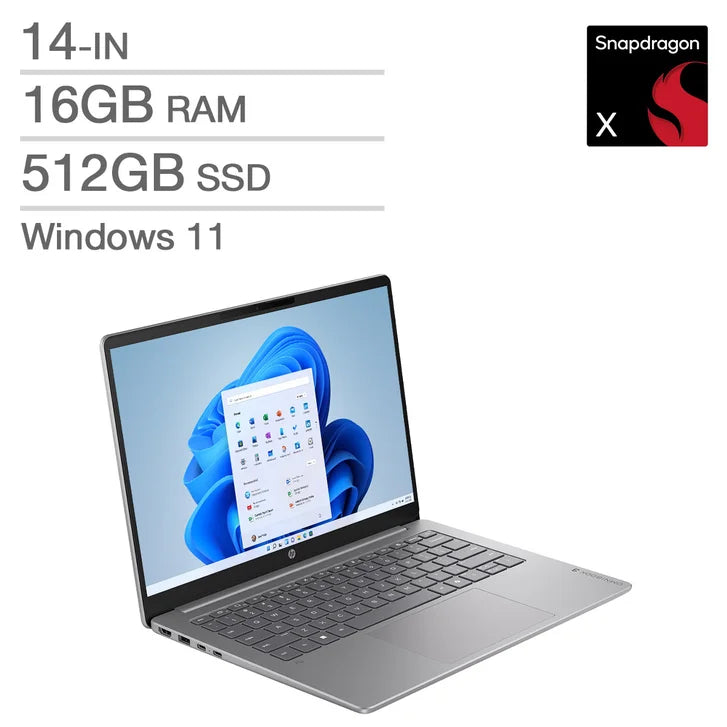 HP OmniBook 3 Next Gen AI Copilot+ PC 14-in Laptop, Snapdragon X X1-26-100 - 16GB RAM, 512GB SSD, Qualcomm Adreno F9595