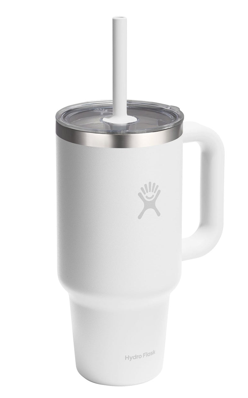 Stainless Steel Insulated Travel Tumbler with Clear Lid, White, 32-oz I9395
