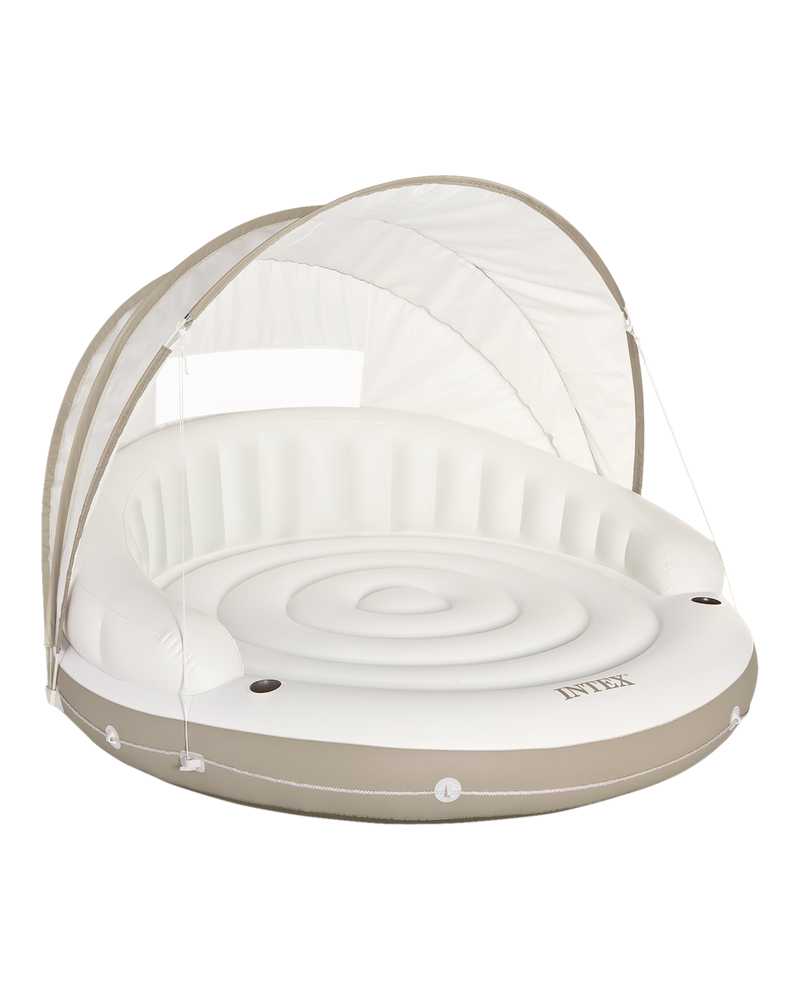 Off White Canopy Inflatable Pool Island Multi Person Float with Detachable Sun Shade M4472