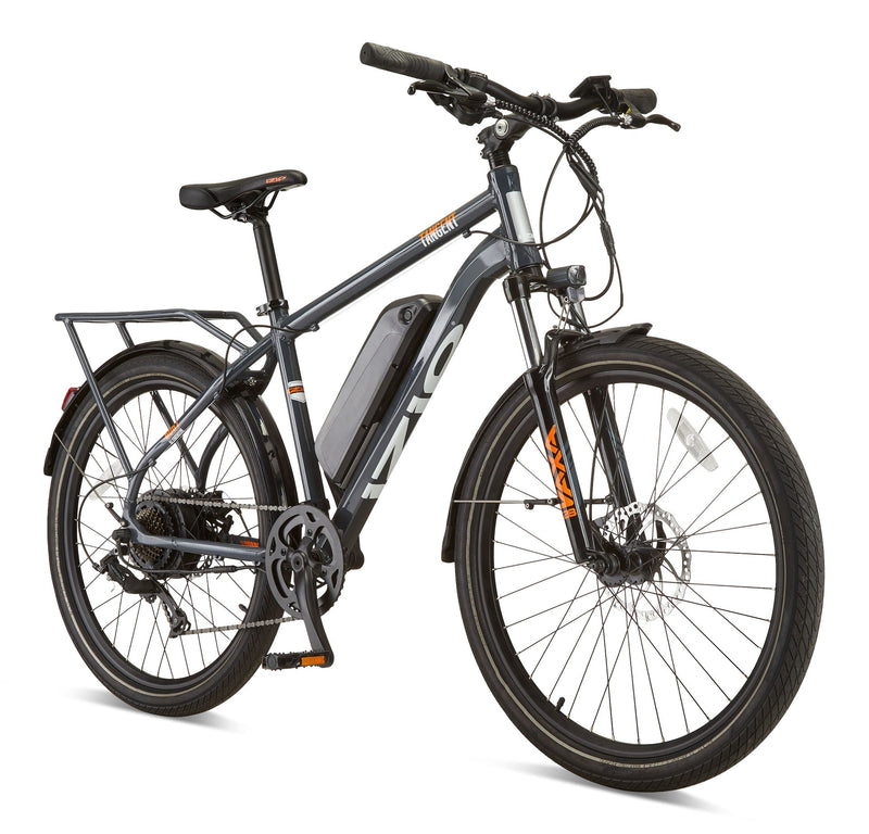 Tangent All-Terrain 48V Electric Bike with Storage Carrier, 26-in Wheel, Grey W4139