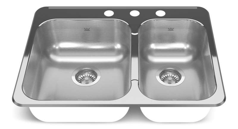 Drop In Double Bowl 3-Hole Kitchen Sink, 27.25-in. x 20.56-in, Stainless Steel D1495