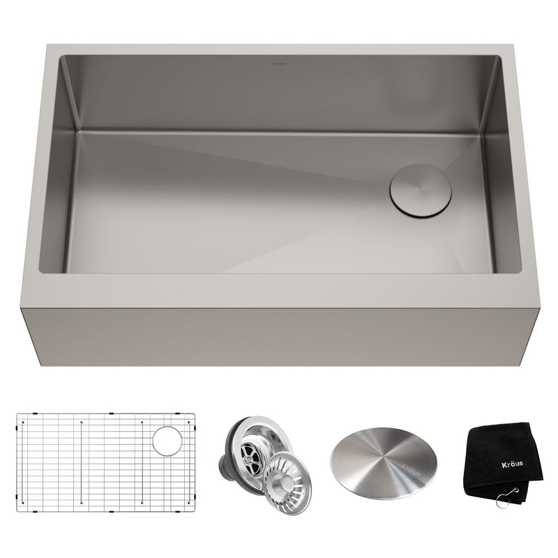 Kore Apron Front Farmhouse Stainless Steel Single Bowl Kitchen Sink with Add-Ons, 33x21x10-in F0015
