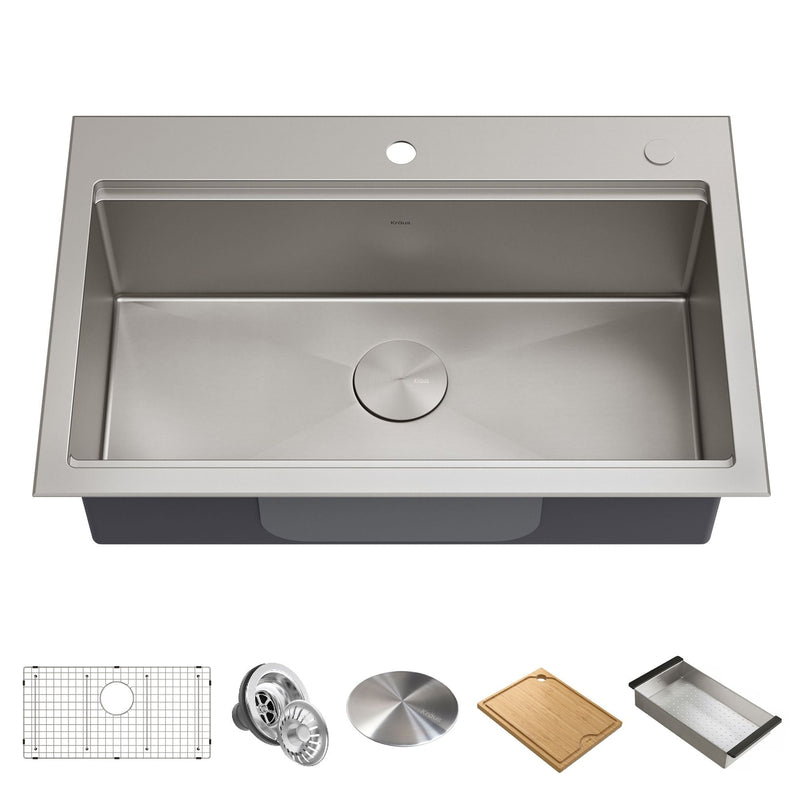 Kore Top/Undermount Stainless Steel Single Bowl Kitchen Sink with Add-Ons, 32x21x9-in U2943