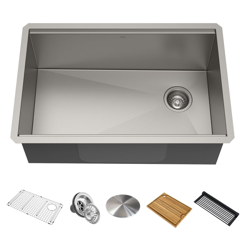 Kore Undermount Stainless Steel Single Bowl Kitchen Sink with Add-Ons, 27x19x11-in Z7483
