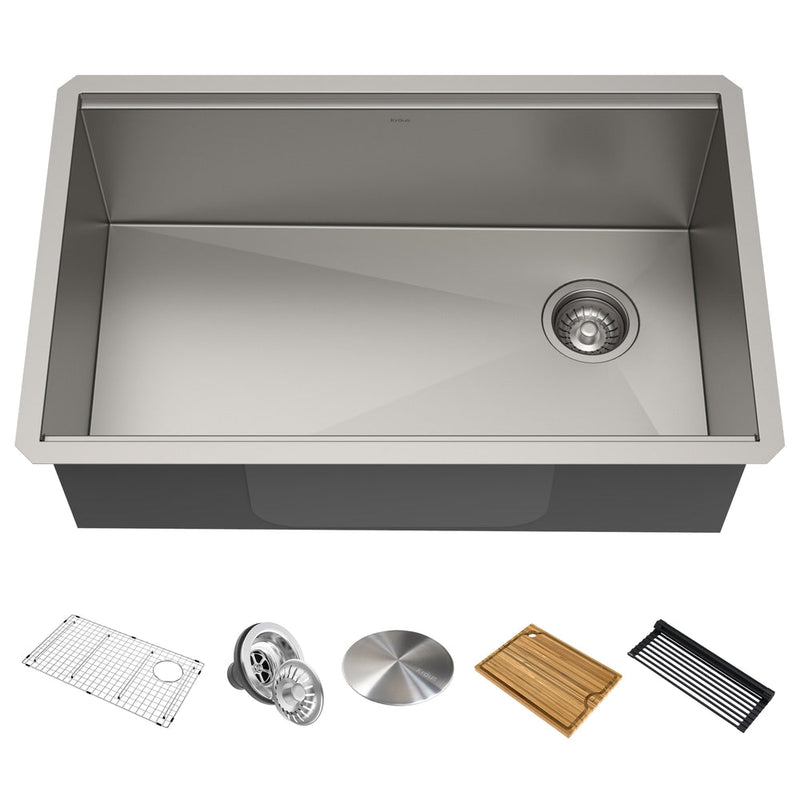 Kore Undermount Stainless Steel Single Bowl Kitchen Sink with Add-Ons, 30x19x11-in Z7849