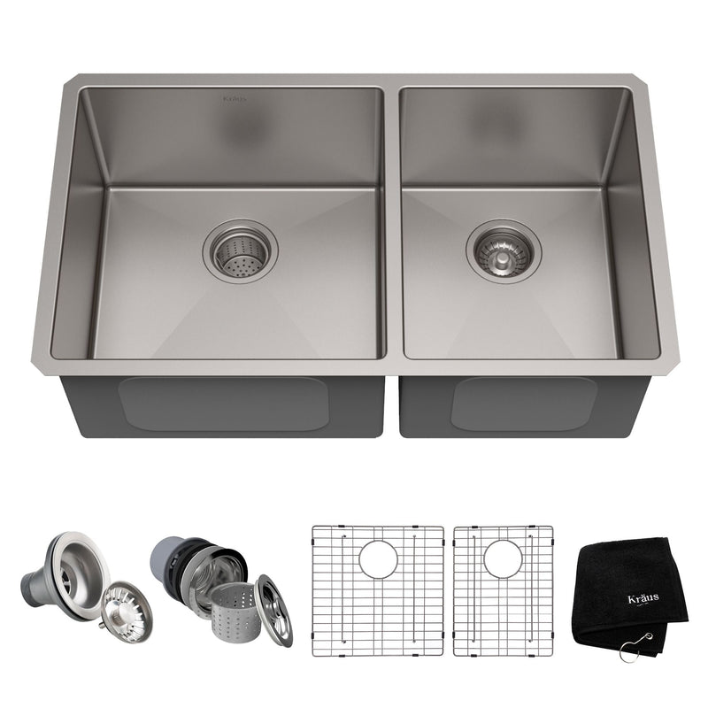 Standard PRO Undermount Stainless Steel Double Bowl 60/40 Kitchen Sink, 33x19x10-in P7096