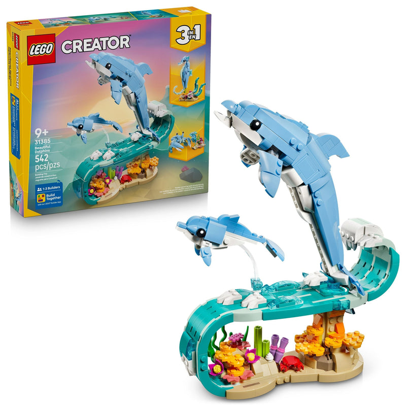 Creator 3-in-1 Sea Animals: Beautiful Dolphins Toy Building Set - 31385, 542-pcs, Ages 9+ Z3537