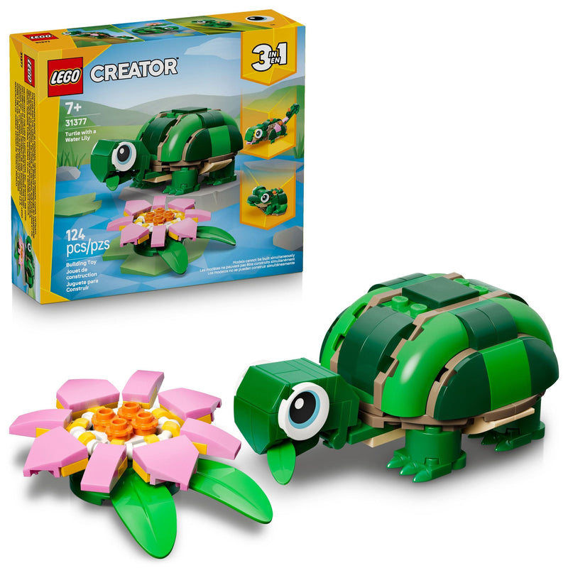 Creator 3-in-1 Turtle with a Water Lily Flower Toy Building Set - 31377, 124-pcs, Ages 7+ J0492